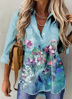 Color Block Collar Long Sleeve Blouses