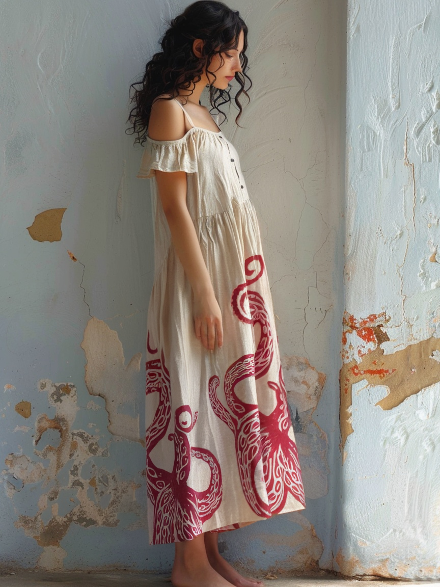 Cotton & Linen Animal Print Casual Slip Dress