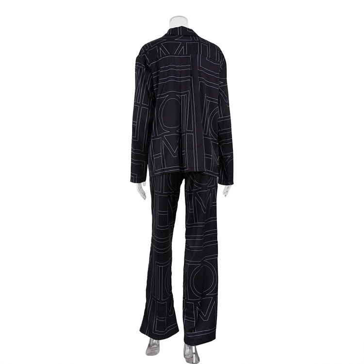 Ootddress Casual Patchwork Printed 2 Piece-Set For Women Trousers Fashion Lapel Shirts Nightwear Slim High Waist Women's Pants Sets