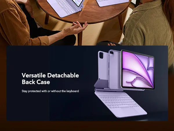 Product Introduction of ESR iPad Air 11/13 inch Case with Keyboard.iPad Pro 11/13 inch Keyboard Case.Easy-Set Magnetic Stand.Portrait/Raised Modes.Removable Protective Case 2
