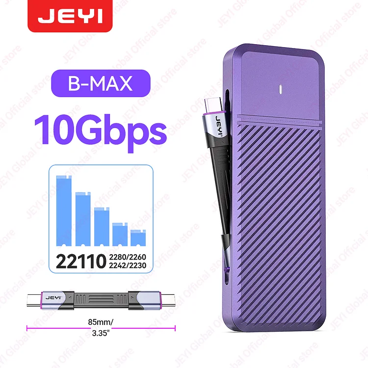 JEYI 22110 M.2 NVME NGFF Enclosure, USB 3.2 Gen2 Type-C 10Gbps SSD
