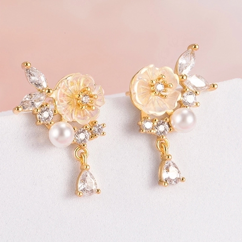 1 Pair Hawaiian Vacation Beach Flower Inlay Alloy Copper Zircon Drop Earrings Ear Studs