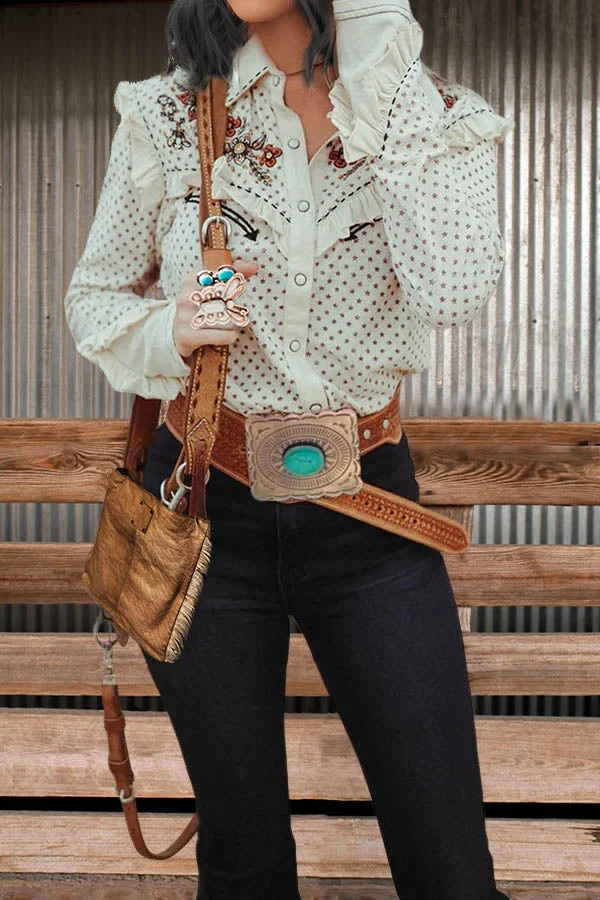 Floral Embroidered Ruffled Stars Shirt