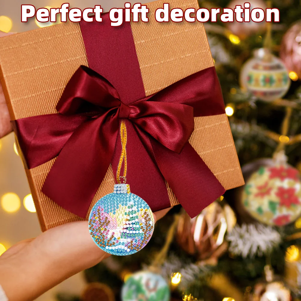 6pcs Xmas Balls 2D Flat DIY Diamond Painting Art Pendant Wall Door Decoration