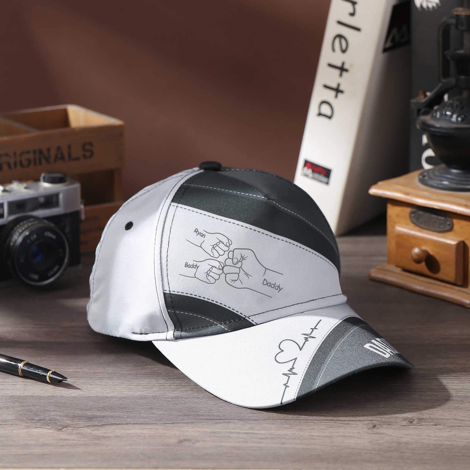 Personalised Fist Bump Classical Baseball Cap Custom 3 Names & 1 Text Snapback Adjustable Gift for Dad/Grandpa/Husband-Jessemade AU