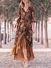 Floral Printed Irregular Clipping Three-Quarter Sleeves Maxi Dresses