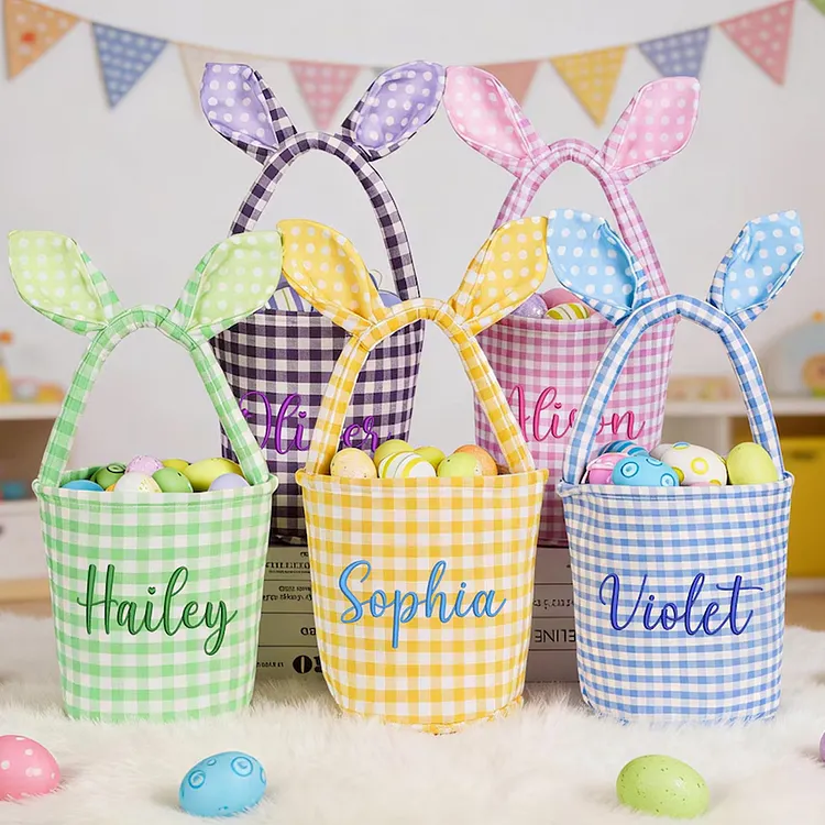 Custom Embroidered Easter Basket Custom Kids Bunny Basket with Name Easter Egg Hunt Basket First Easter Gift for Girls and Boys Spring Decor