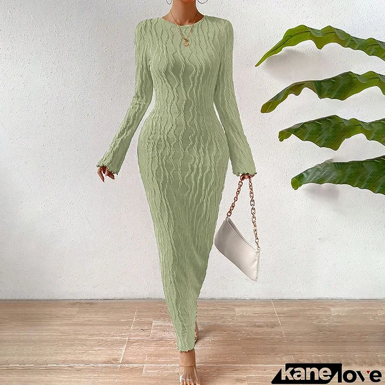 Women Fashion Solid Color Long Sleeve Maxi Bodycon Dress