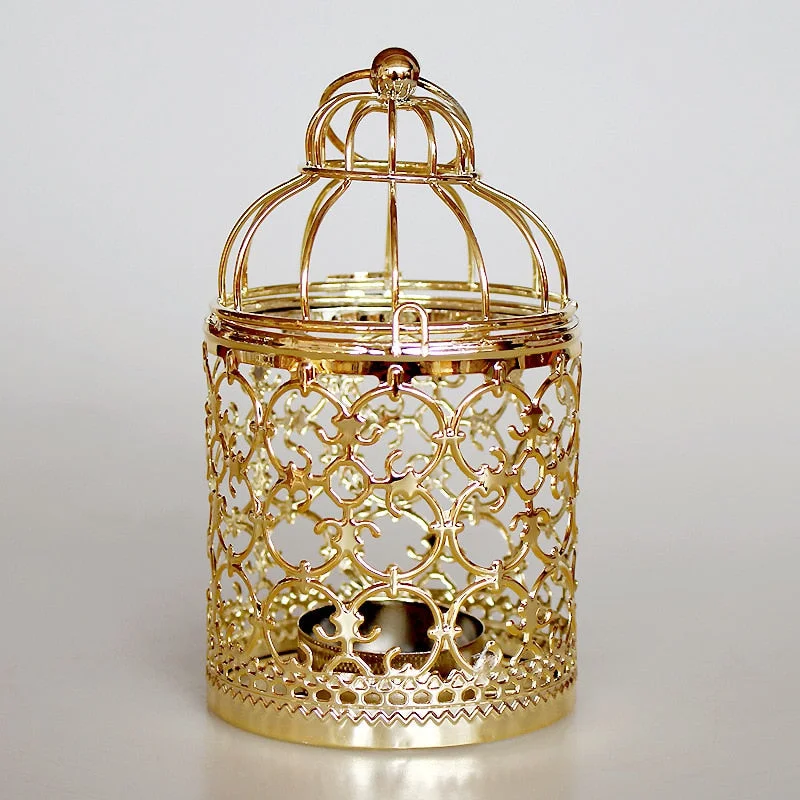Europe Golden Hollow Metal Pattern Cylinder Candle Holder Wedding Centerpieces Decorative Iron Candlestick Lantern Decor Crafts
