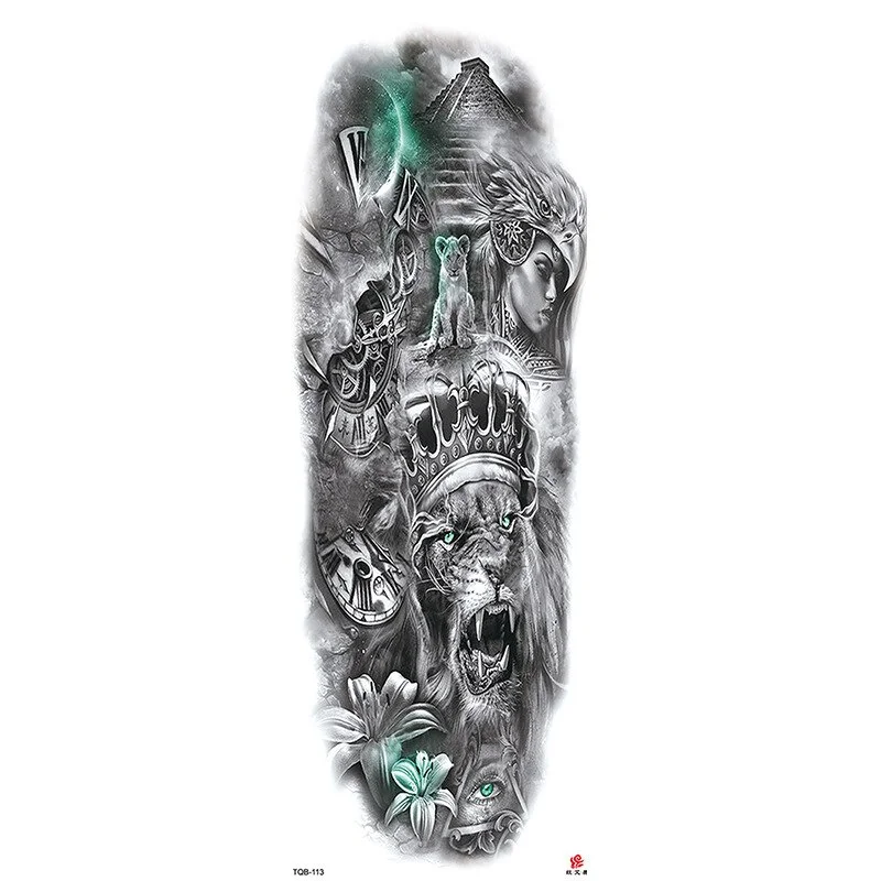 Sdrawing Arm Temporary Tattoos Sleeve for Men Women Realistic Fake Tatoo Warrior Lion Mechanical Skull Wolf Rose Tatto Sticker Totem