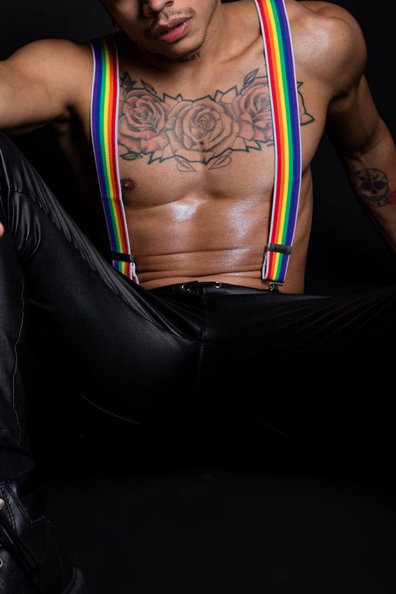 Rainbow Striped Elastic Suspenders Straps