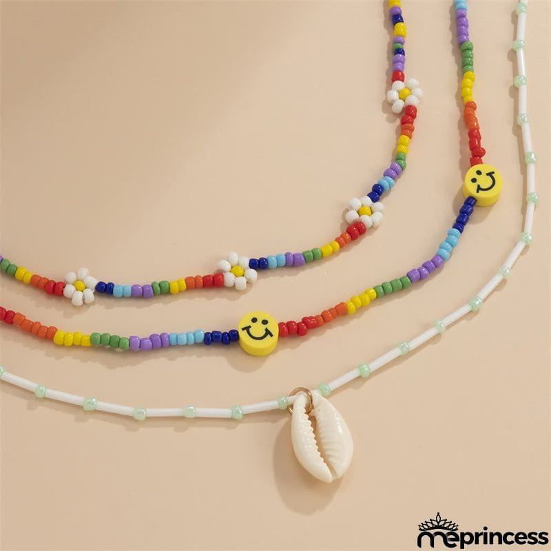 Daisy Beads Smiley Face Shell Woven Female Necklace