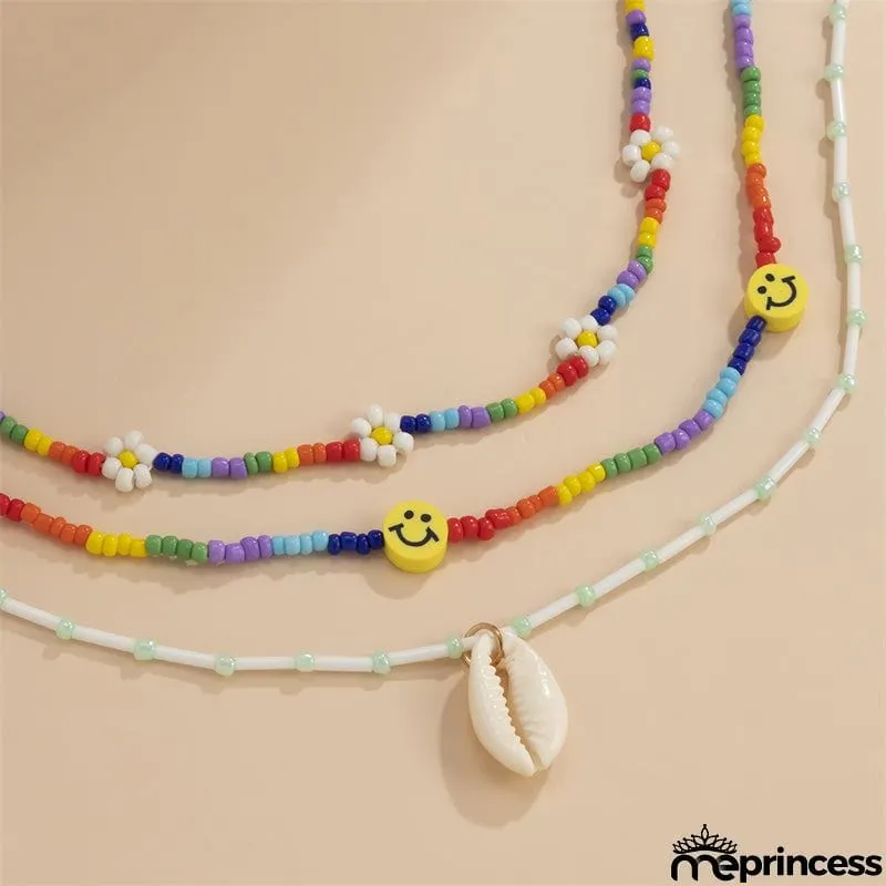 Daisy Beads Smiley Face Shell Woven Female Necklace