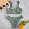 ZAFUL Scoop Lace Up Bikini Swimwear Solid Color Swimsuit Padded Wire Free Swimming Wear Bathing Suit Bikini Set Biquini