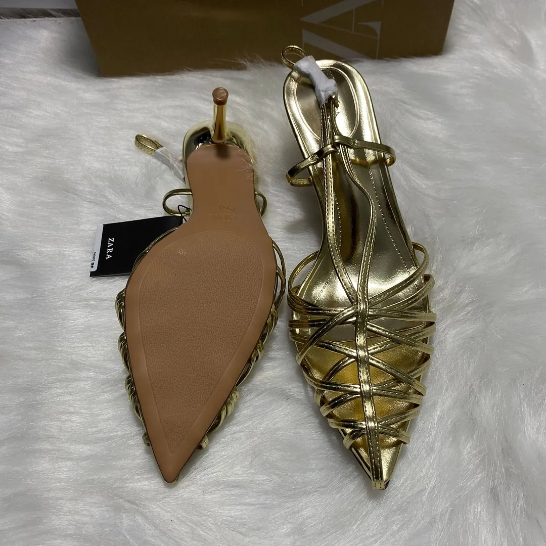 Breakj Breakj Home 2025Ins Fashion Show Plating Heel Steel And A Buckle Strap Simple Toe Women's Shoes