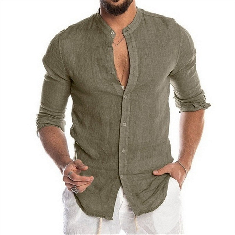 Solid Color Linen Long Sleeve Men's Shirts