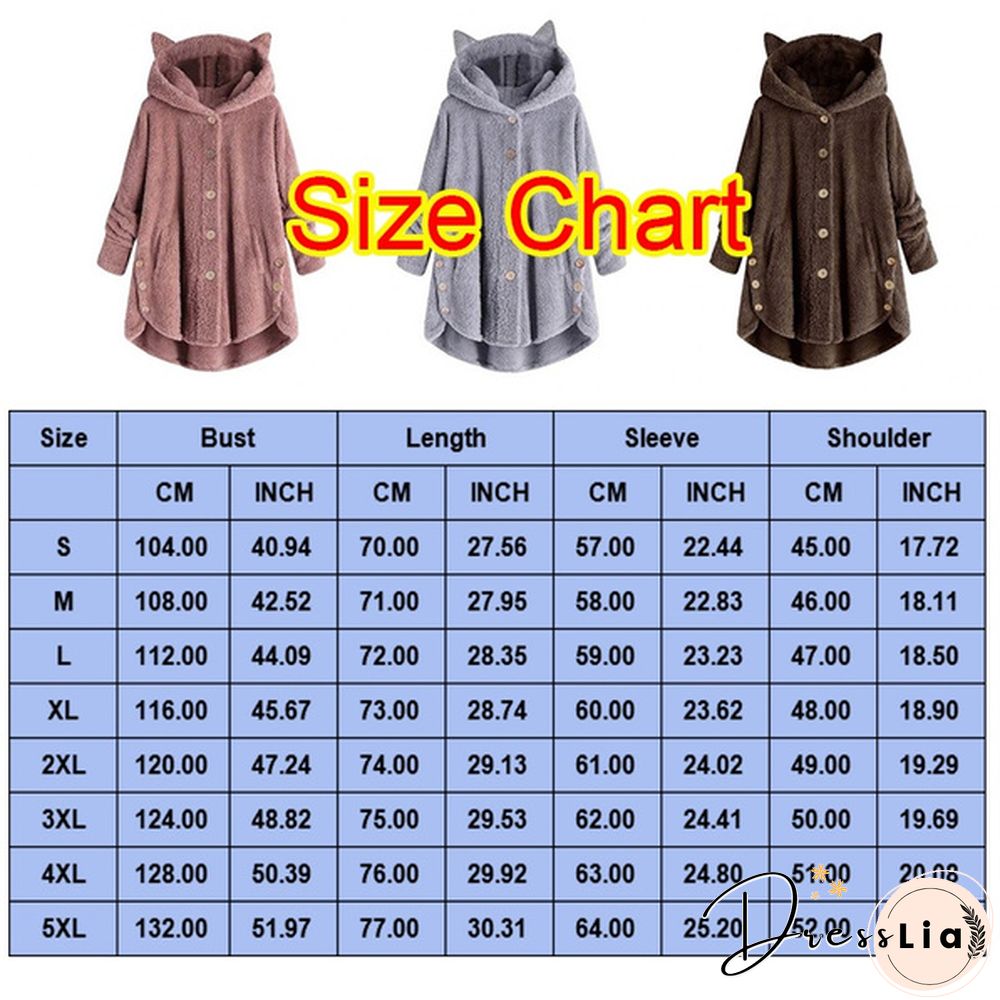 Fashion Women Coats Autumn Winter Outwear Tops Solid Color Plush Loose Cute Cat Ears Warm Fur Cardigan Coat with Pocket Plus Size S-5XL