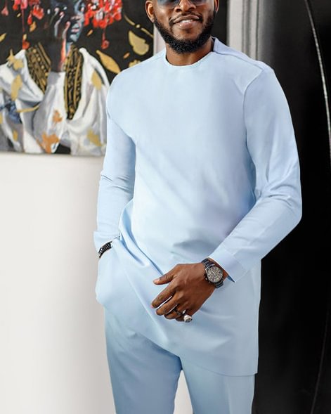 Men's Casual Blue Long Sleeve Walking Suit