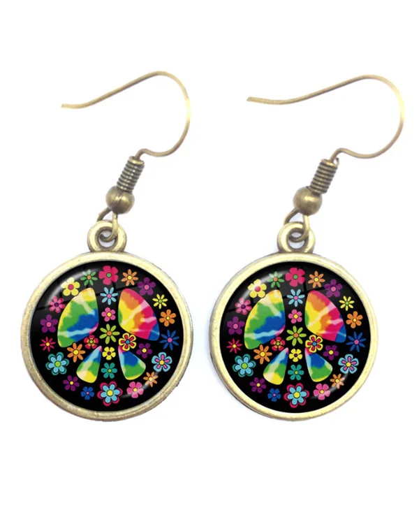 🔥kukelife🔥Hippie Peace Flowers Rainbow Earrings