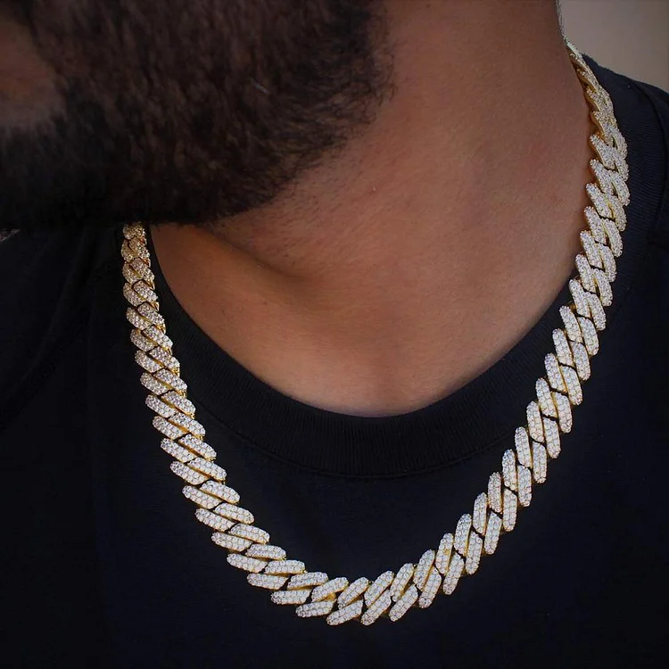 14MM Double Rows CZ Cuban Chain Box Clasp Hip Hop Link Men Jewelry-VESSFUL