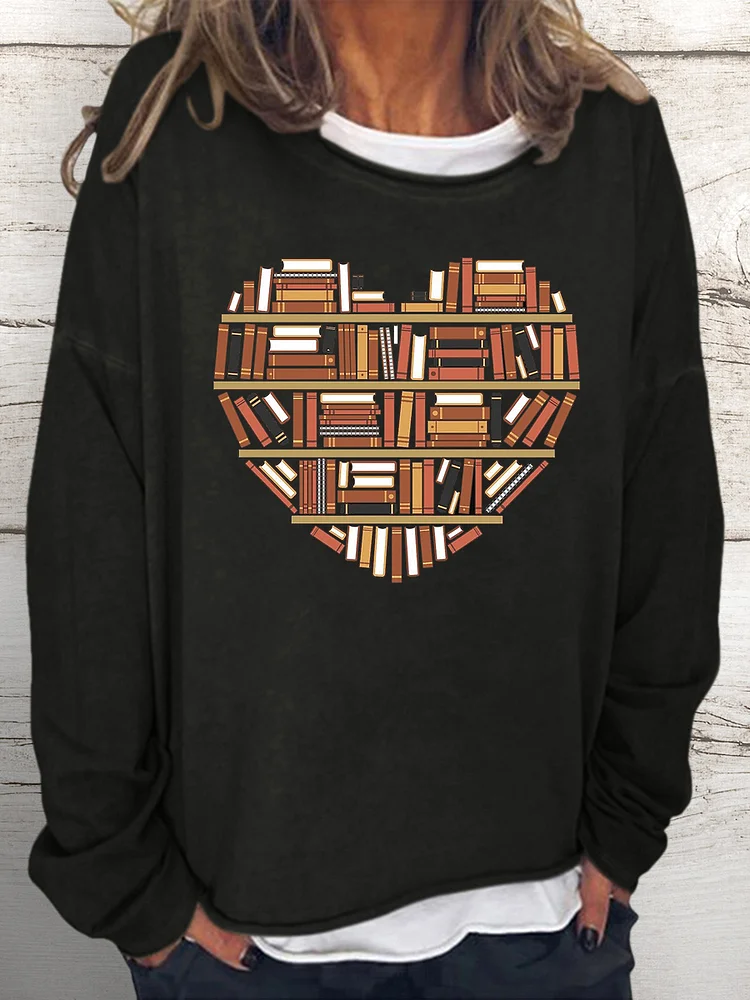 💯Crazy Sale - Long Sleeves -Book Heart Book Lovers Sweatshirt-03694