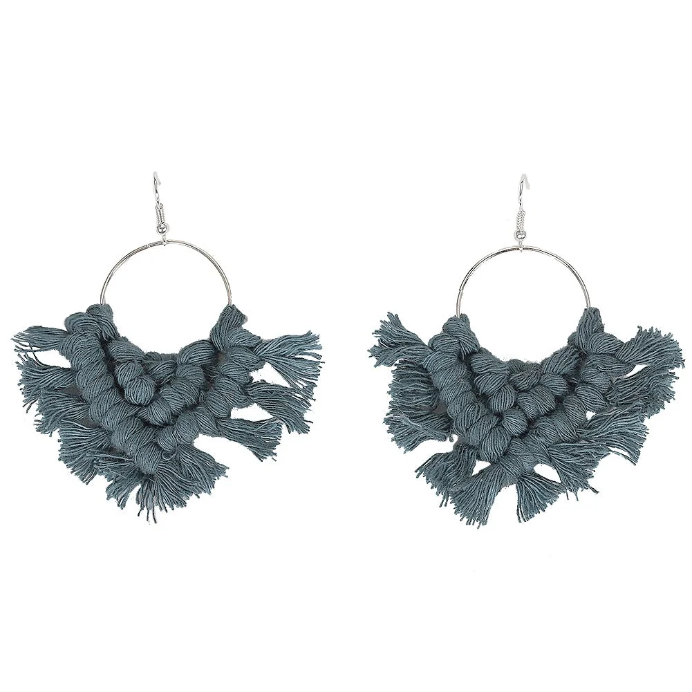 Dvacaman Bohemian Rainbow Handmade Macrame Earrings for Women Cotton Thread Feather Fringe Tassel Dangle Earrings Ethnic Jewelry