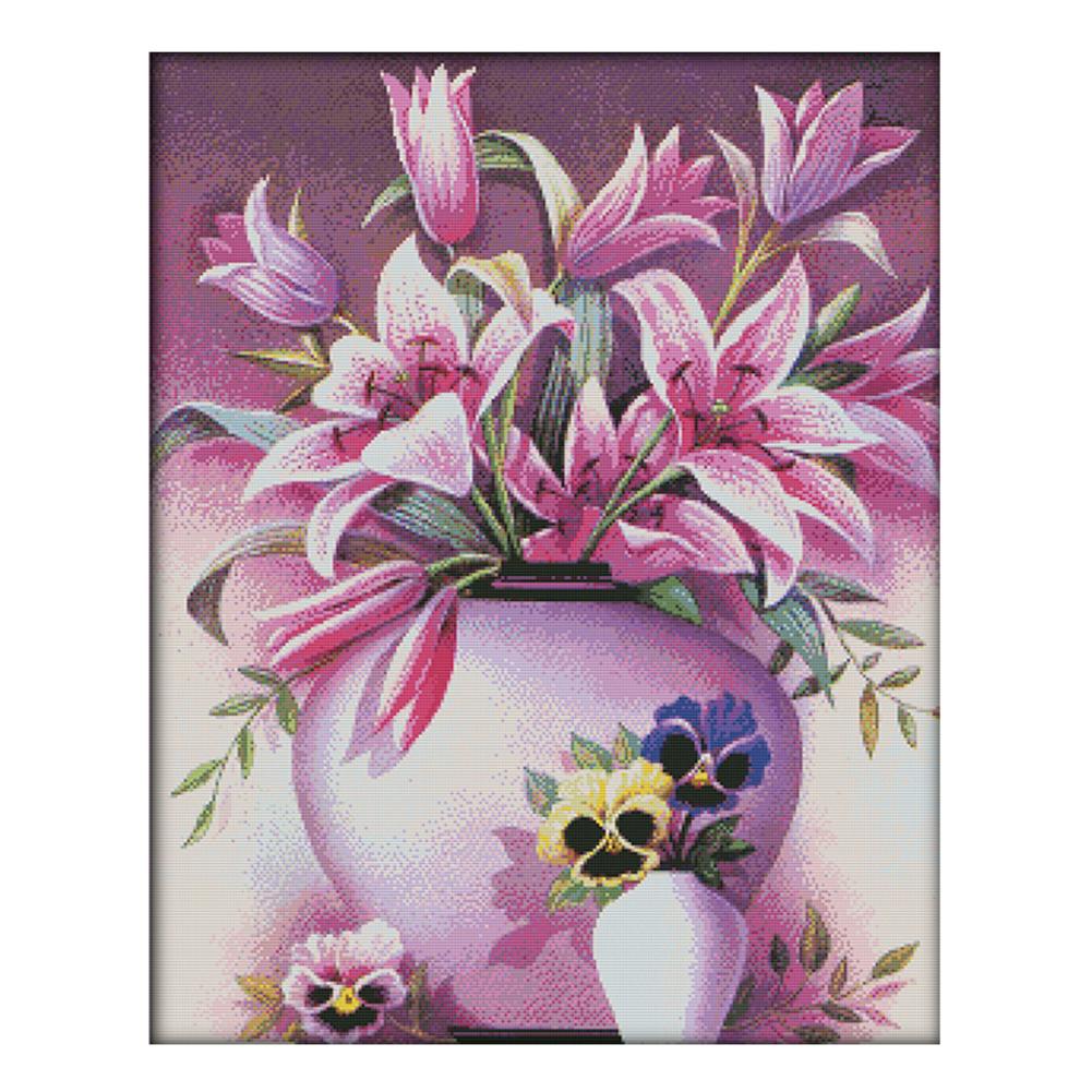 

Pink Lily - 14CT Stamped Cross Stitch - 65*53cm, 501 Original