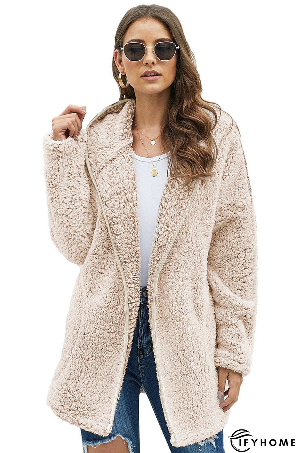 Fleece Thickened Hooded Jacket Women's Mid-length Loose Casual Jacket | IFYHOME