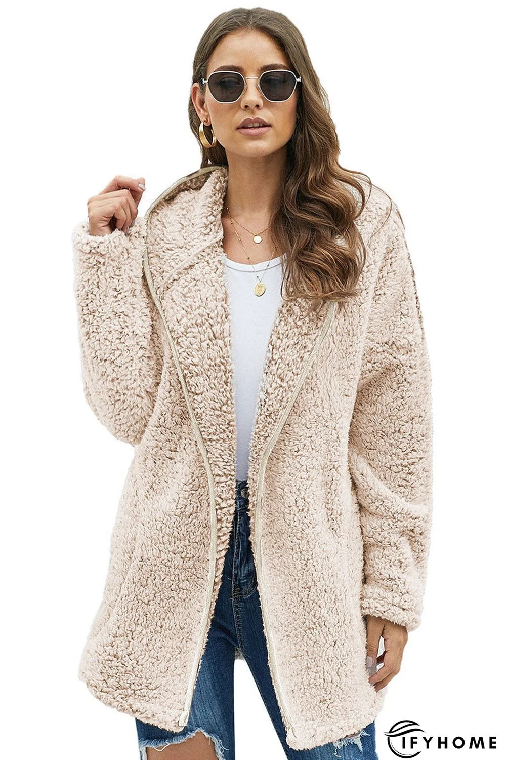 Fleece Thickened Hooded Jacket Women's Mid-length Loose Casual Jacket | IFYHOME