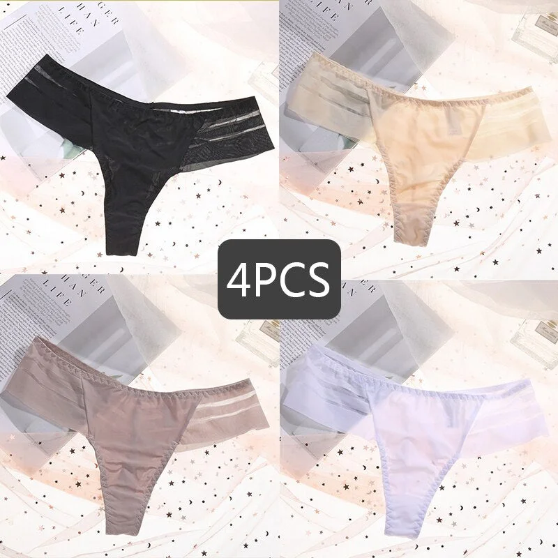 FINETOO Women's Sexy Lace Panties Seamless Cotton Crotch Breathable Ladies Transparent Underwear 4Pcs/set Comfortable Underpants