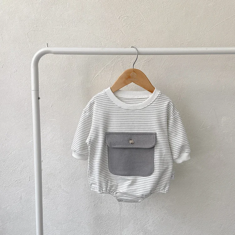 Baby Boy/Girl Pocket Design Stripe Long Sleeve Bodysuit