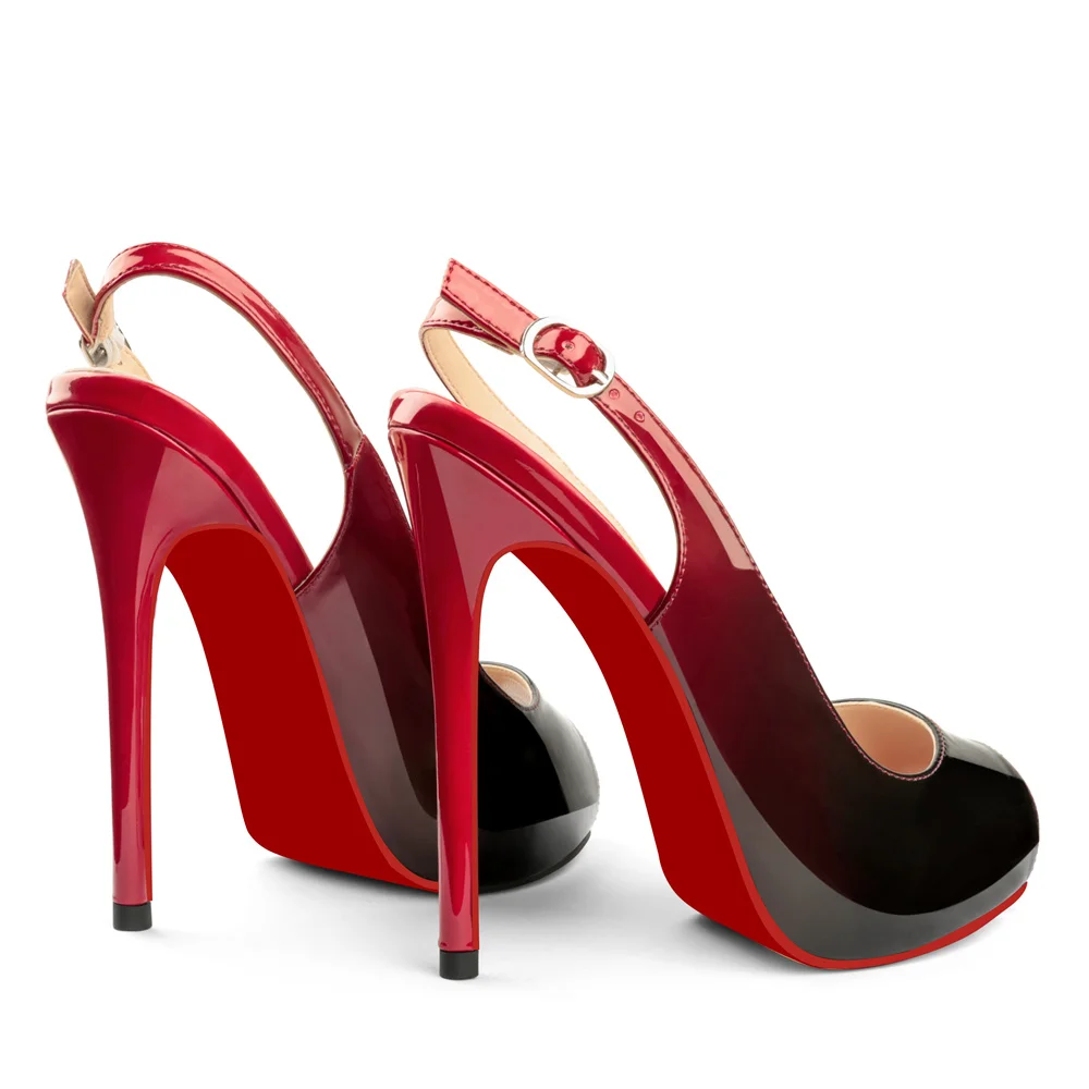 120mm Red Bottom Elastic Strap Slingback Sandals Peep Toe Platform Stilettos Patent Heels-MERUMOTE