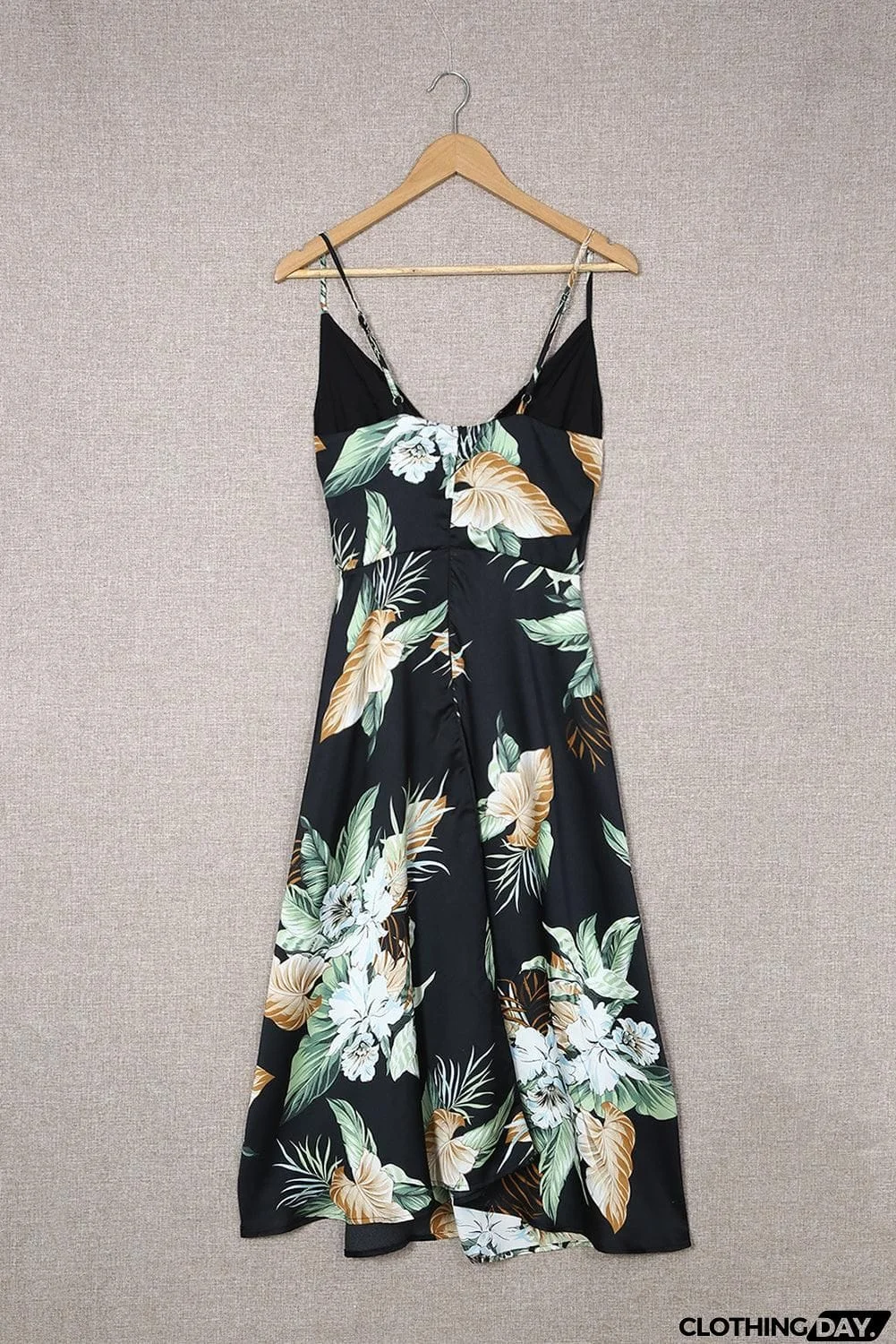 Floral Tied Cutout Split Spaghetti Strap Dress
