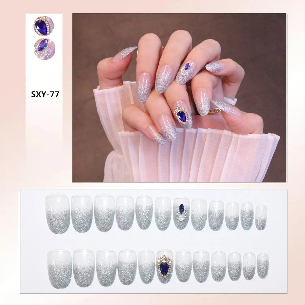 24pcs Pearl Wear Long Paragraph Fashion Manicure Patch False Nails Save Time Wearable Jelly Nail Patch TY-Nail Inspo