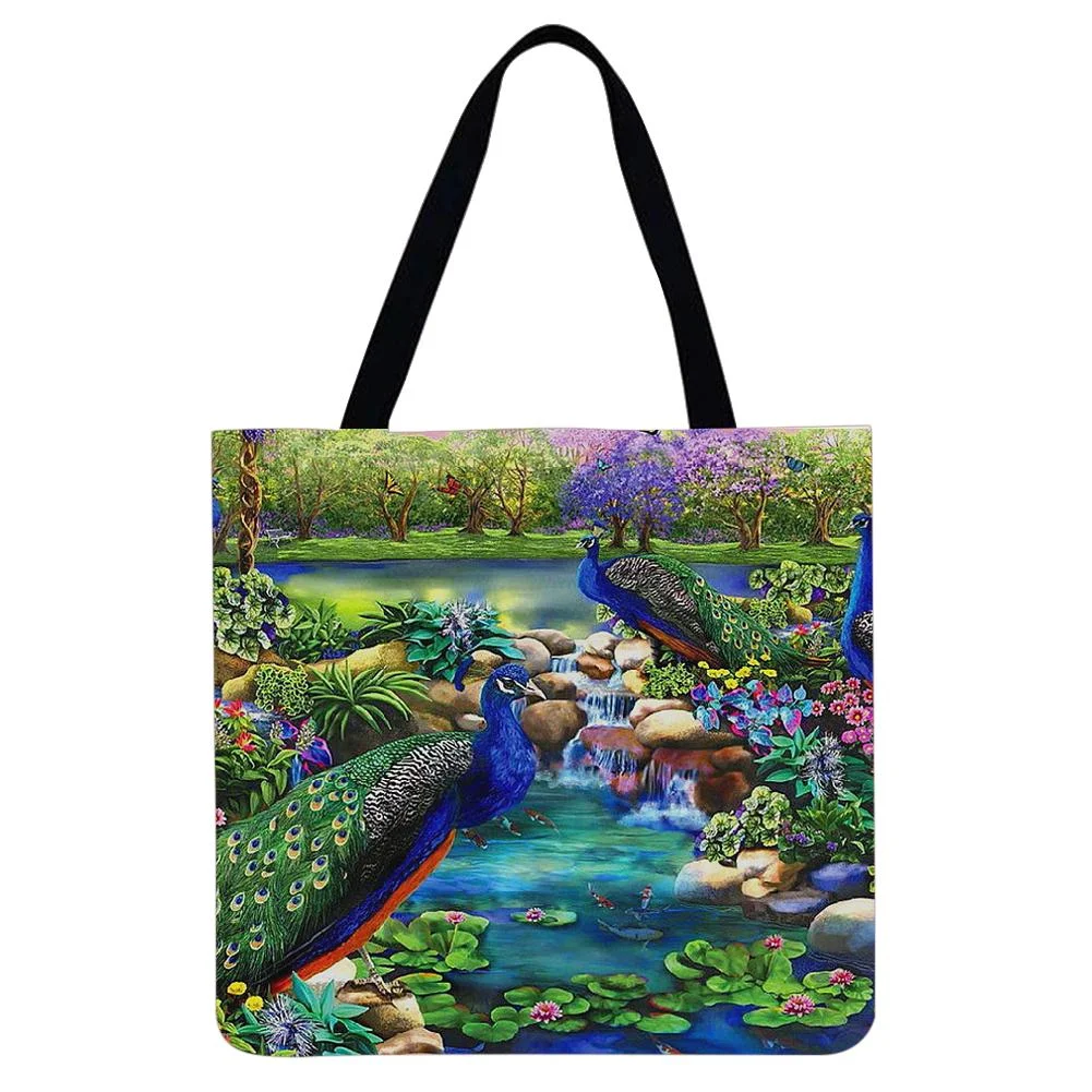 Linen Tote Bag -  Peacock