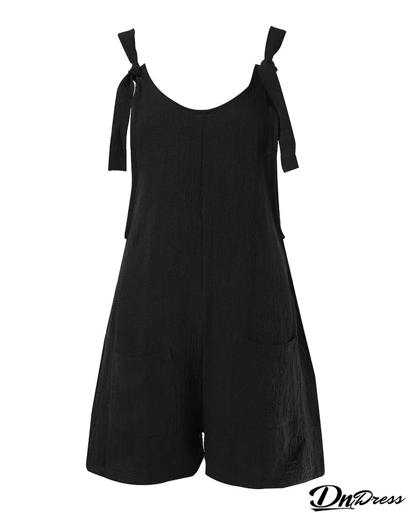 Pocket Design Casual Suspender Romper