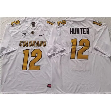 Men's Colorado Buffaloes White #12 Hunter Stitched Jersey A138