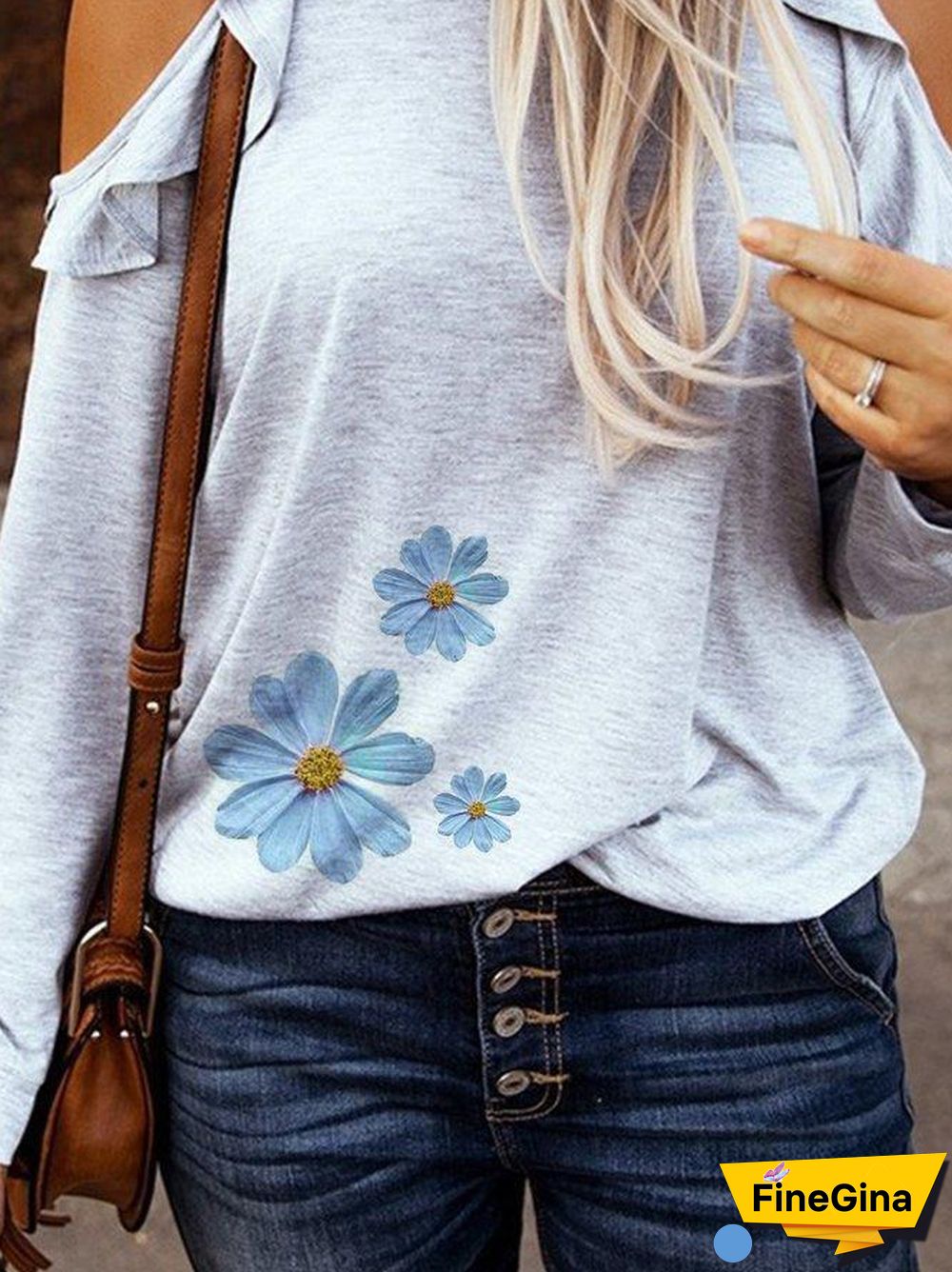 Blue Daisy Hollow Shoulder Top