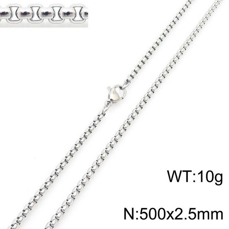 Fashion Classics Square Pearl Chain Men’s And Women’s Titanium Steel Necklace