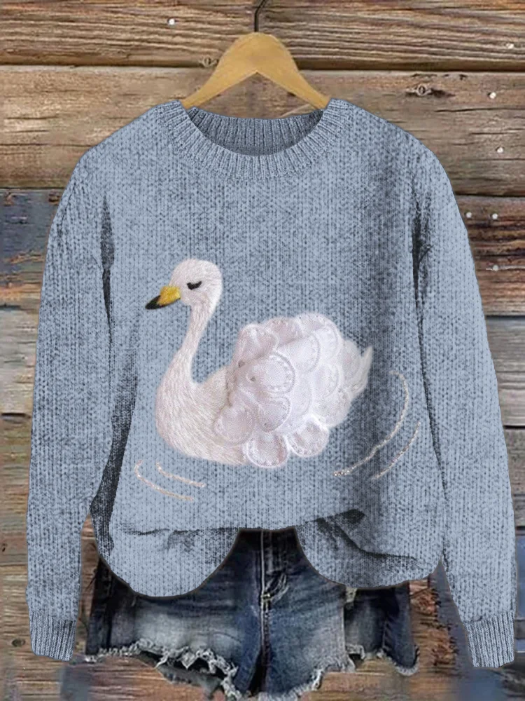 Lace Swan Cozy Knit Sweater