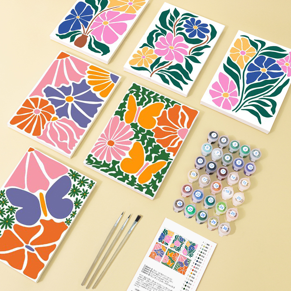 6PCS Framed Flower and Butterfly - Paint by Numbers - 15X20cm/5.9*7.9in