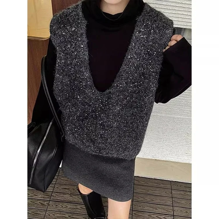 Athvotar Athvotar Retro Striped Big V-Neck Knitted Vest Vest Sweater Woman In Autumn 2025 Overlay Cloth