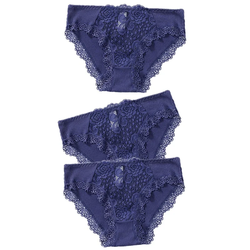 3PCS Cotton Panties Underwear Solid Women Sexy Lace Underpants Soft Briefs Set Female Intimates Plus Size Lingerie Panty XL XXL