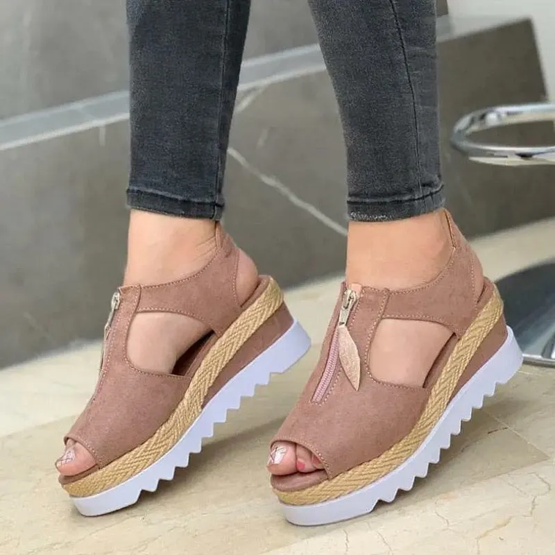 Summer Sandals Women Solid Color Open Toe Casual Ladies Flats Non-Slip Zipper Vintage Female Shoes 2021 Fashion Chaussure Femme
