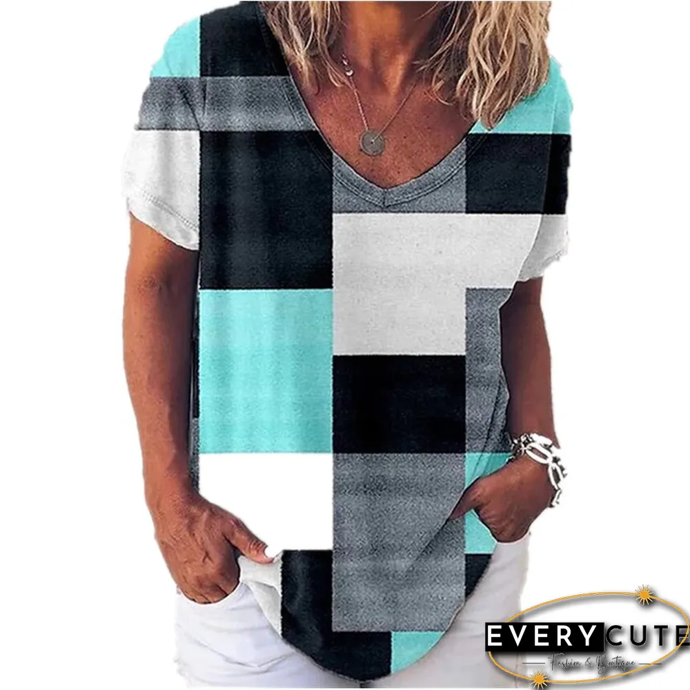 Harajuku T Shirt Women Spring/Summer New Fall Flower Mang Plant Print Short Sleeve V-Neck T-Shirt Tops