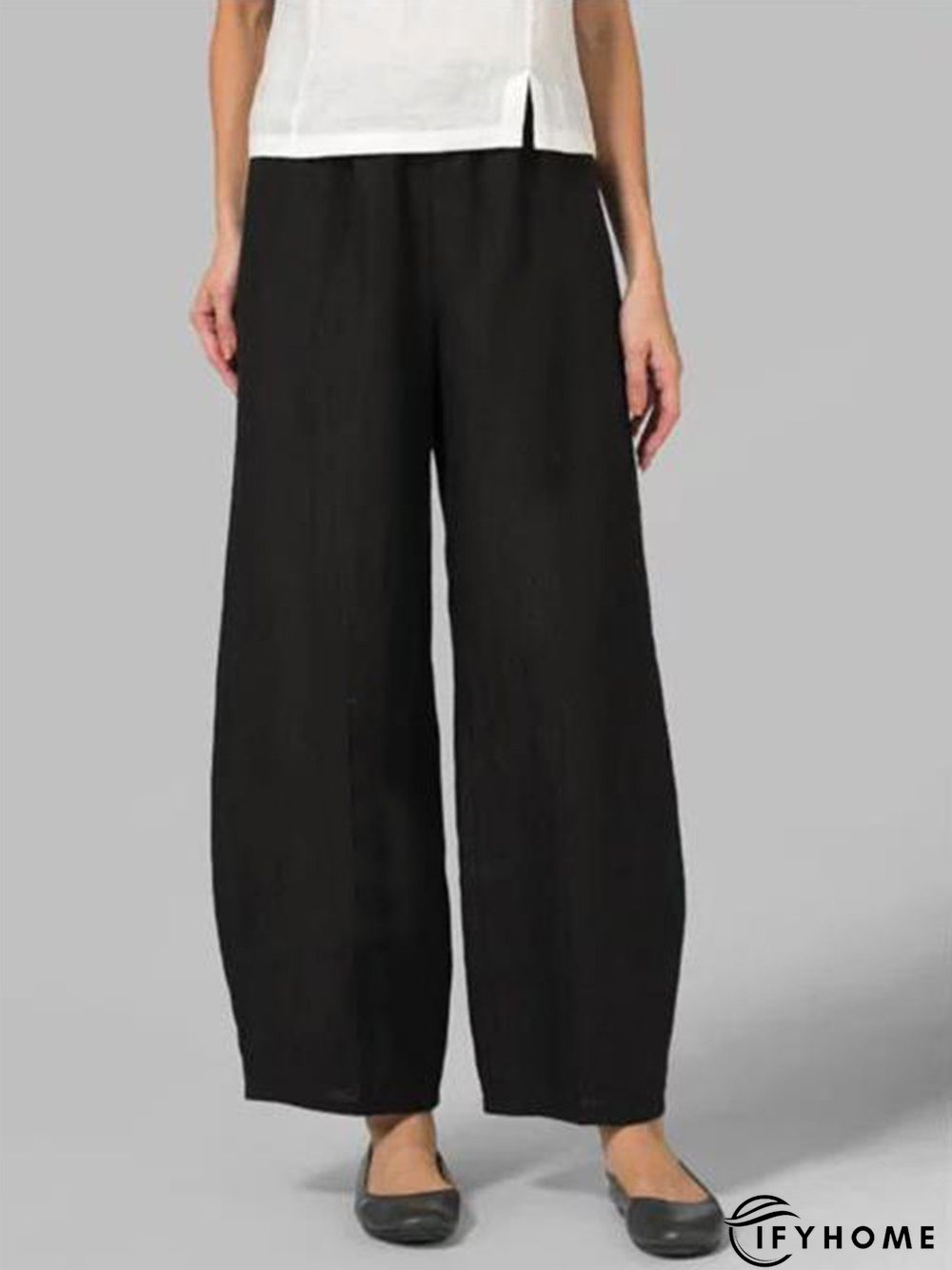 Linen Cotton Solid Color Elastic Waist Casual Loose Pants | IFYHOME
