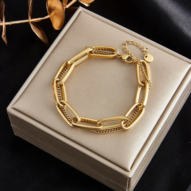 Stainless Steel Multi-Layer Chunky Link Chain Bracelets
