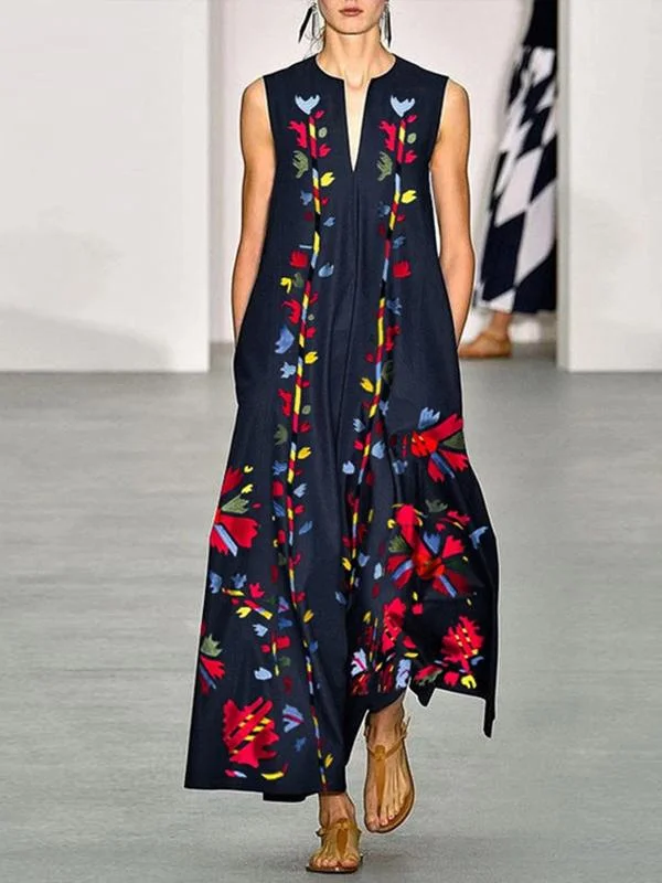 Casual V-neck Printed Dress