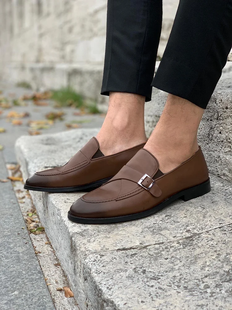 Stanoss Tan&Black Buckle Shoes