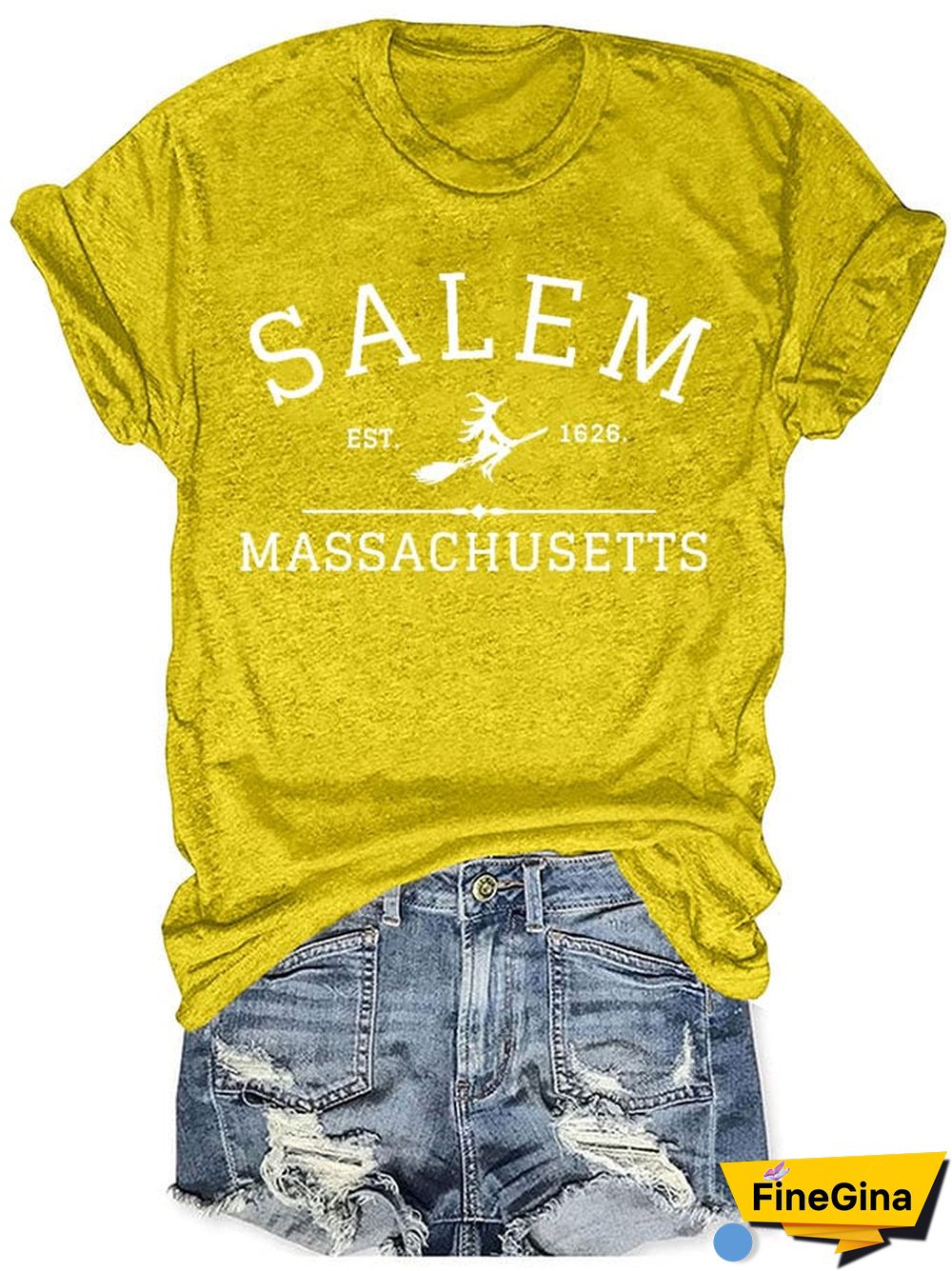 Women's Casual Salem Massachusetts Printed Short Sleeve T-Shirt